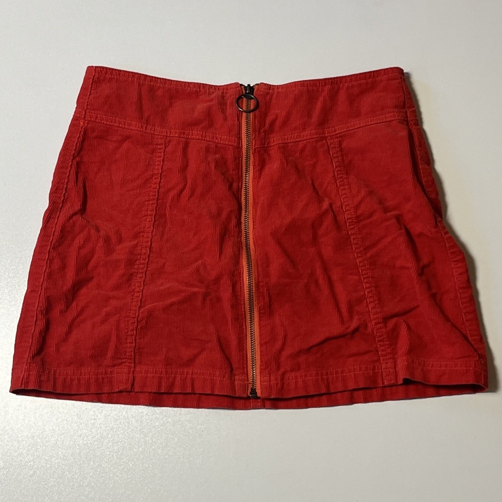 Forever 21 Corduroy Mini Skirt Sz 26 Rust Red‎ Orange Full Zip Fall Y2K Retro